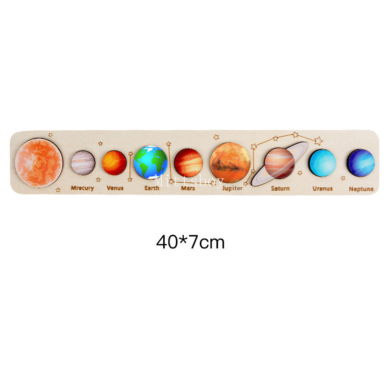 Juguetes de educación temprana de madera Montessori para bebé, rompecabezas 3D de ocho planetas, juguete cognitivo del universo, sistema Solar, tablero a juego de planetas: Verde militar