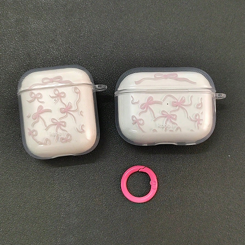 Funda con lazo rosa para Airpods 1/2/3/4, funda protectora suave para auriculares inalámbricos Bluetooth, funda para Airpods Pro 2 con llavero