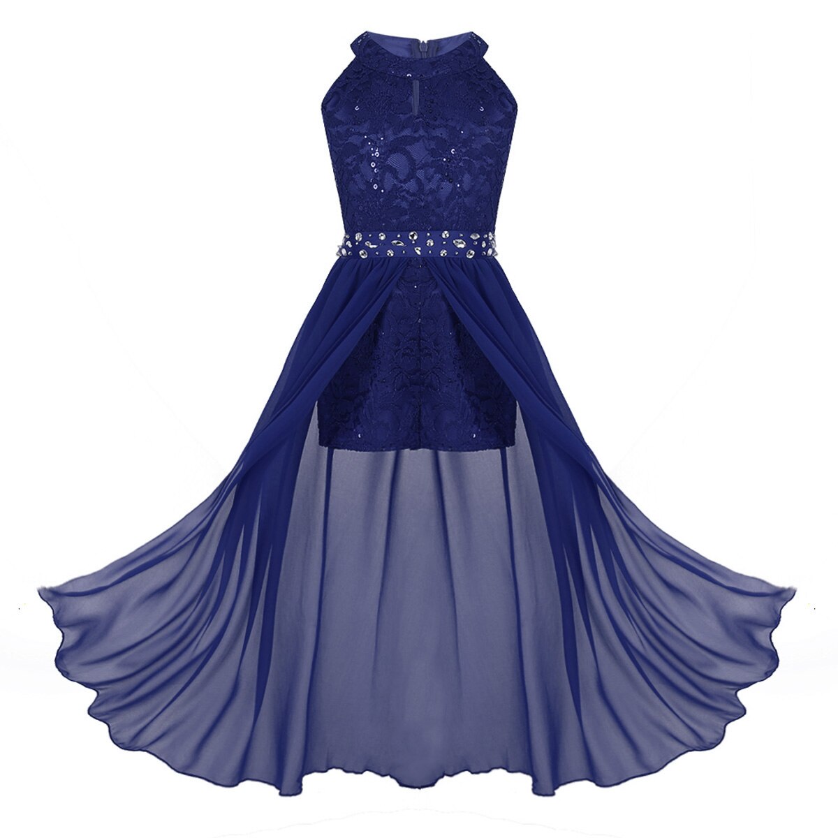 Children Kids Dresses for Girls Party and Wedding Floral Lace Girls Princess Dress Vestidos Infantil Sleeveless Maxi Long Dress: Blue / 14