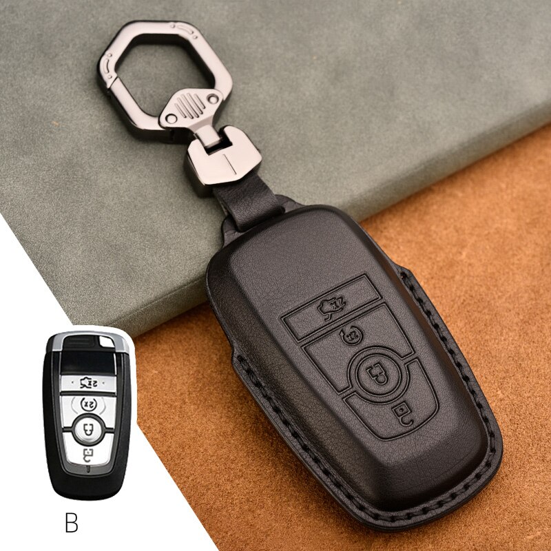 Retro Leather Remote Key Fob Holder Cover Case For Ford Edge Fusion Mustang Explorer Expedition F150 F250 F-350 F-450 keyless: 4BTNS Black