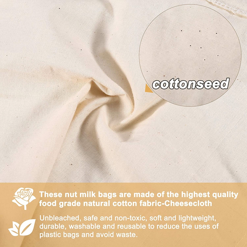 Nut Milk Bags Reusable Organic Cotton Nut Bag for Almond Milk Juice Cold Brew Coffee Tea Yogurt Filter Strainers Mesh Cheese Bag