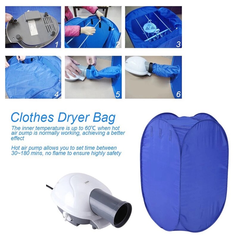 Portable Electric Clothes Dryer Folding Travel Air-O-Dry Clothes Warm Cloth Dryer Wardrobe with Accessories