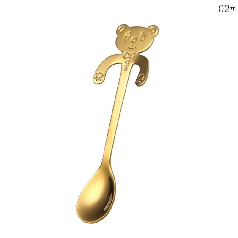 Aisaward 1 pièces acier inoxydable dessin animé ours guitare cuillère créative lait café cuillère crème glacée thé cuillère vaisselle accessoires: Gold Bear