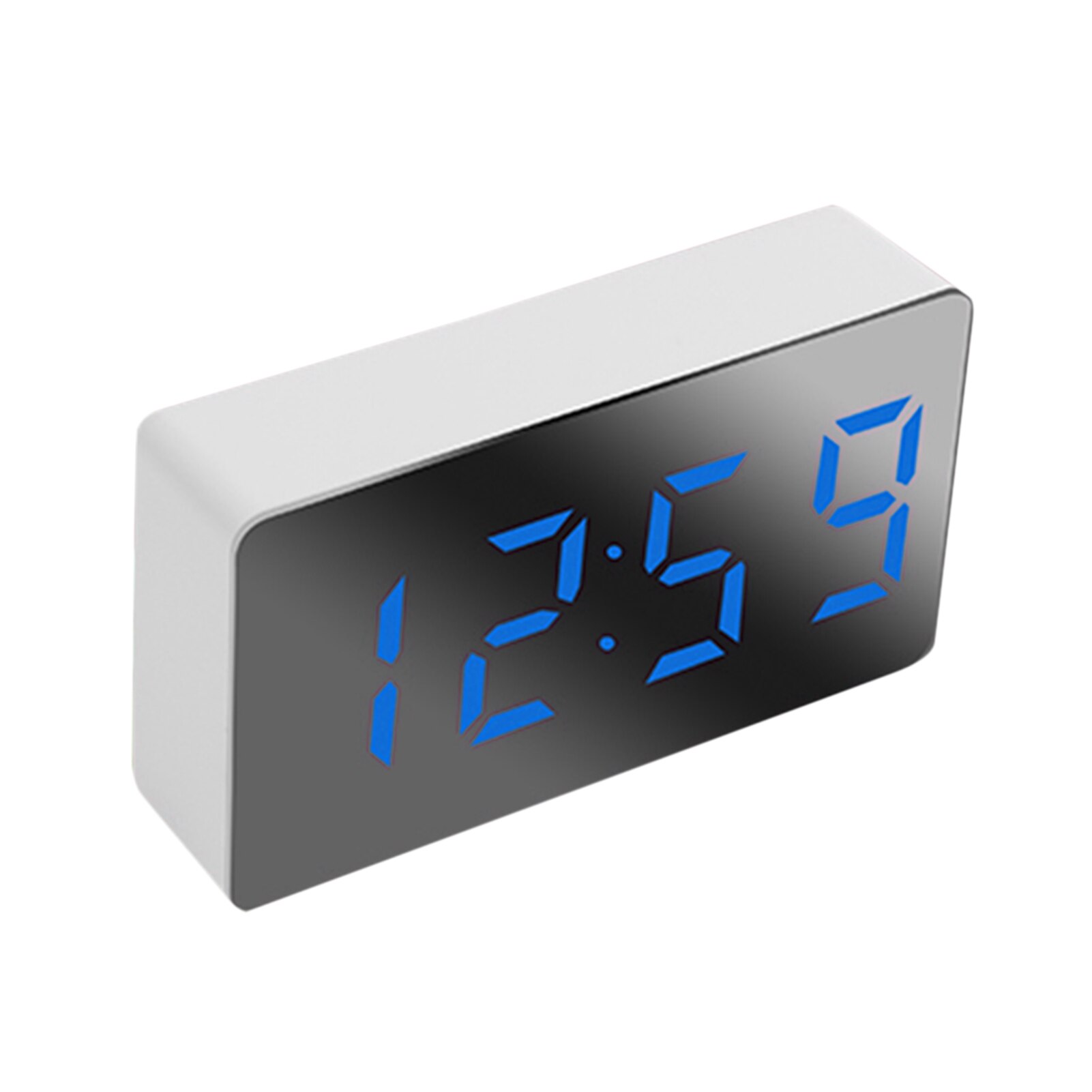 Clock Alarm LED Mirror Clock Electronic Digital Travel Clock Alarm Clock Mirror Car Clock USB Powered Electronic Desktop Clocks: Blue
