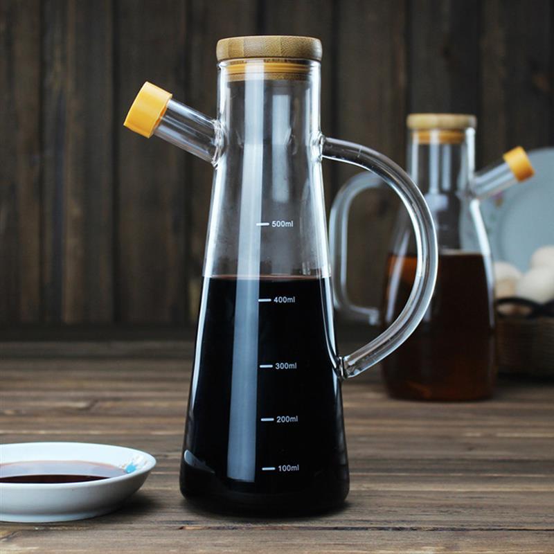 High Borosilicate Glass Olive Oil Vinegar Pot Dispenser Bottles Vinegar Can Cruet Storage With Handle And Lid Oil Bottle