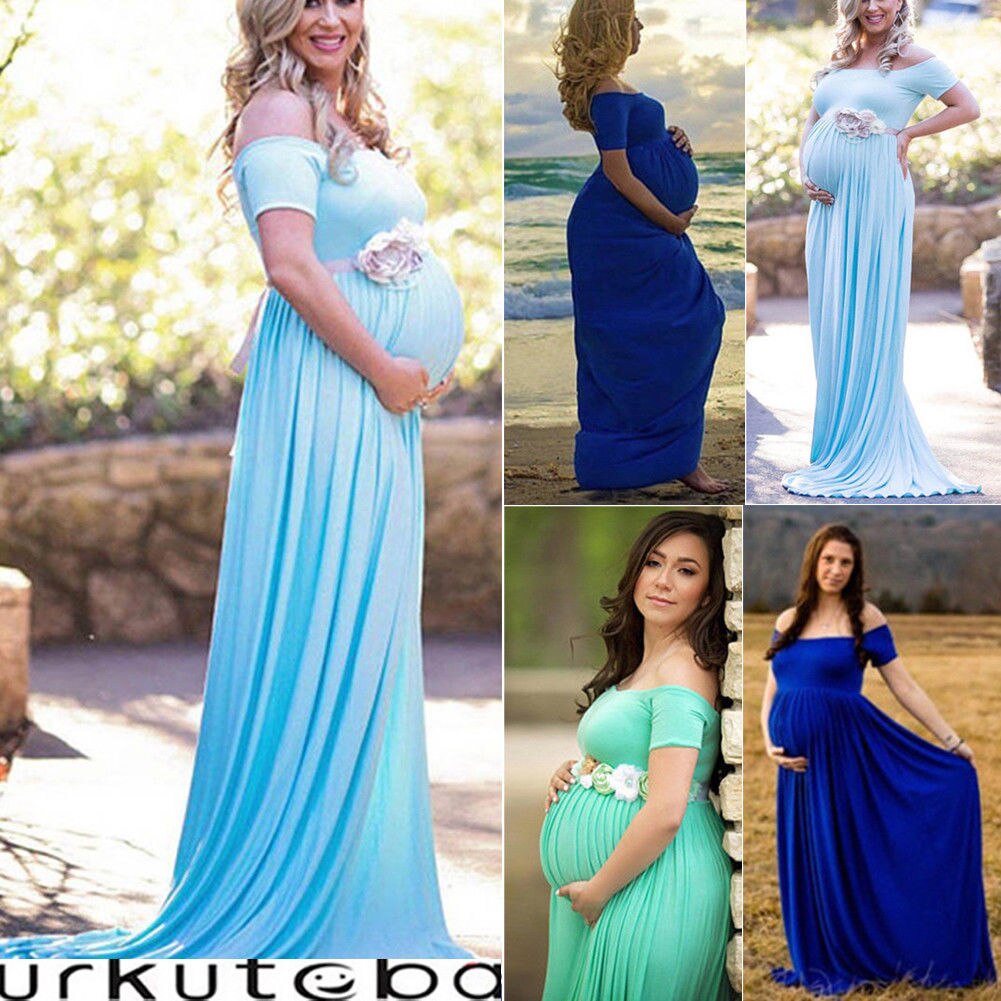 Sommer gravide kvinder blonde kjole barsel fotografering rekvisitter lang graviditet kjole tøj til gravide kvinder