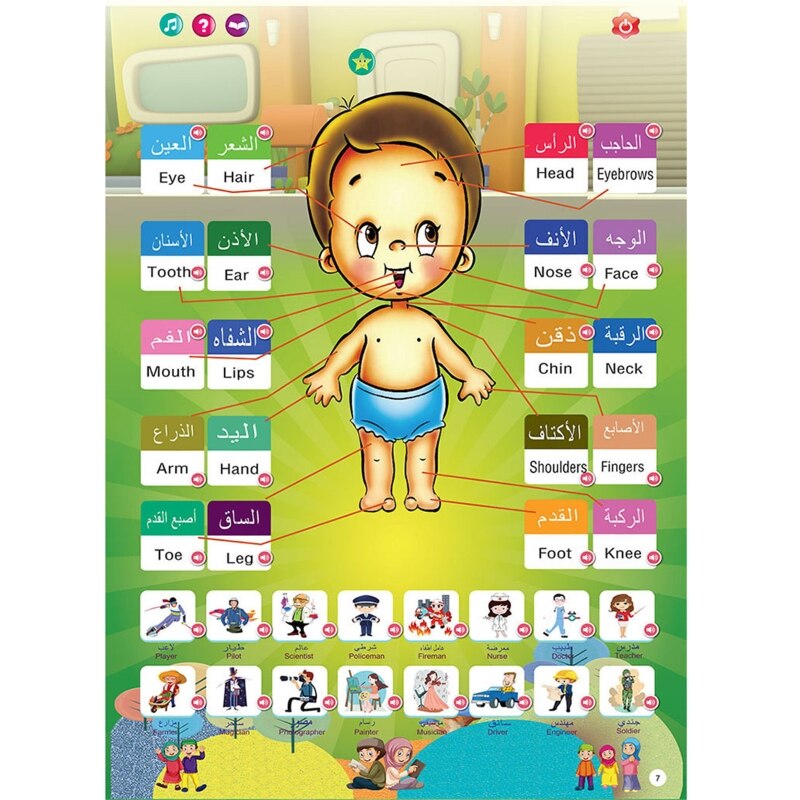 Arabic English Interactive Multi-function Talking Poster Letter ABC Number Ealry Education For Kids Toddler