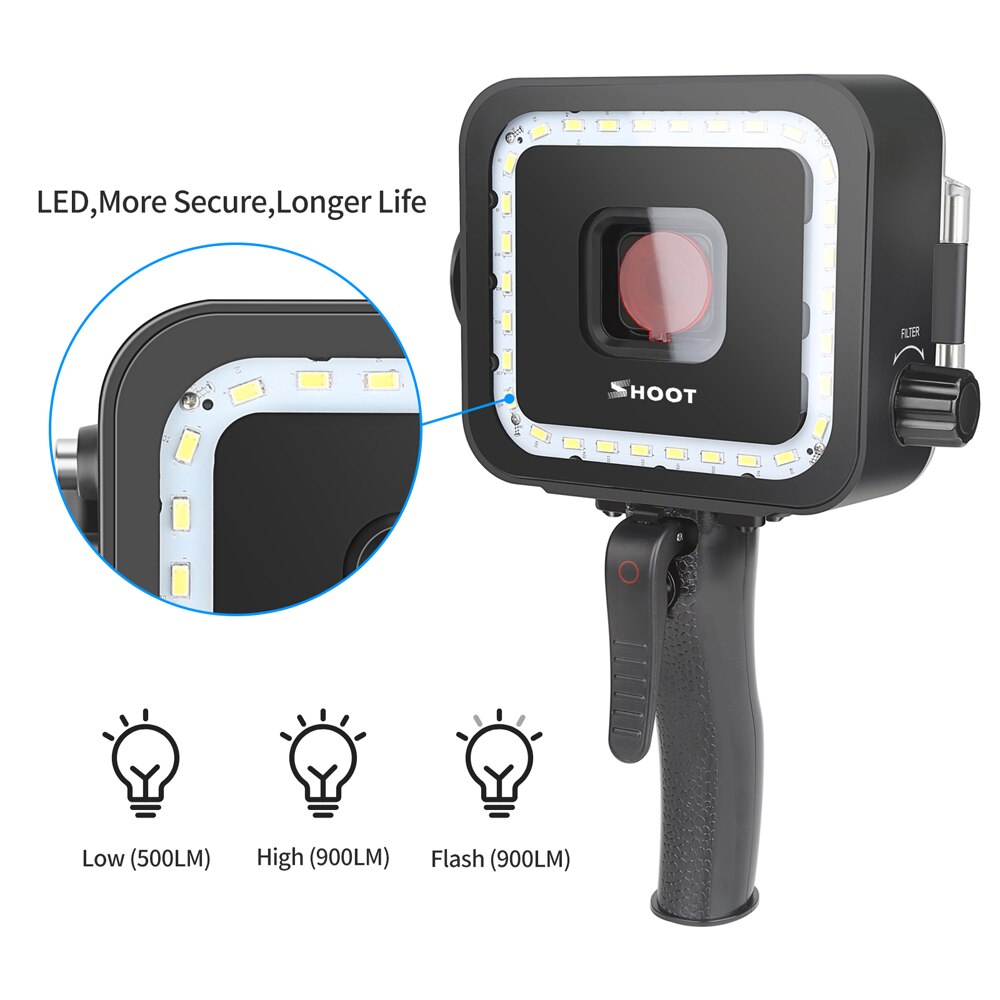Schieten 40M Led Onderwater Lamp Duiken Licht Voor Gopro Hero 7 6 5 Black Video Flash Vullen Lichten Waterdicht case Rood Filter Trigger