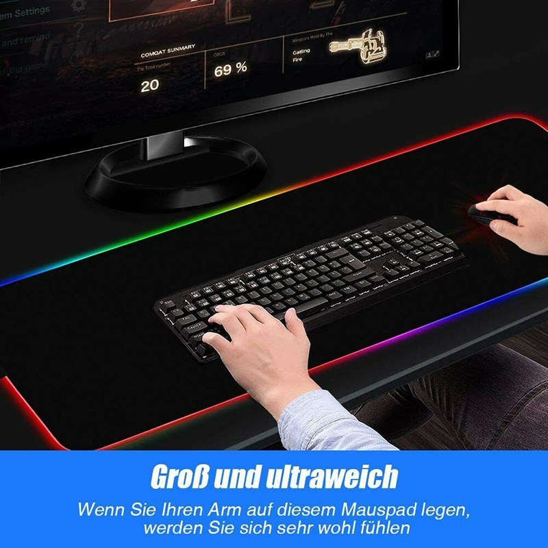 RGB Gaming Mouse Pad Large Mouse Pad Gamer LED Computer Mouse Keyboard Mat with Backlight