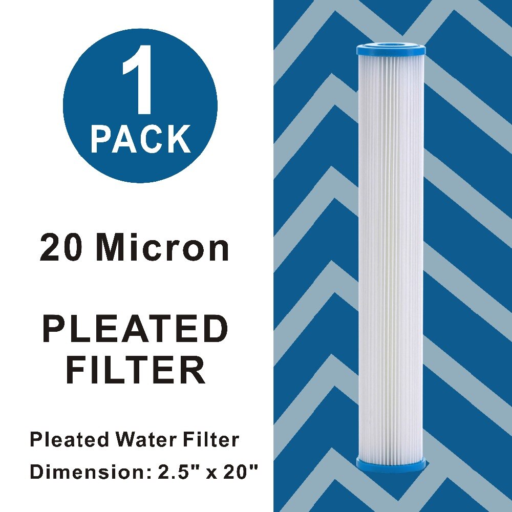 20 Micron - Whole House Sediment Pleated Filter Cartridge, Washable 20" L x 2-1/2" OD Water Filter Cartridges