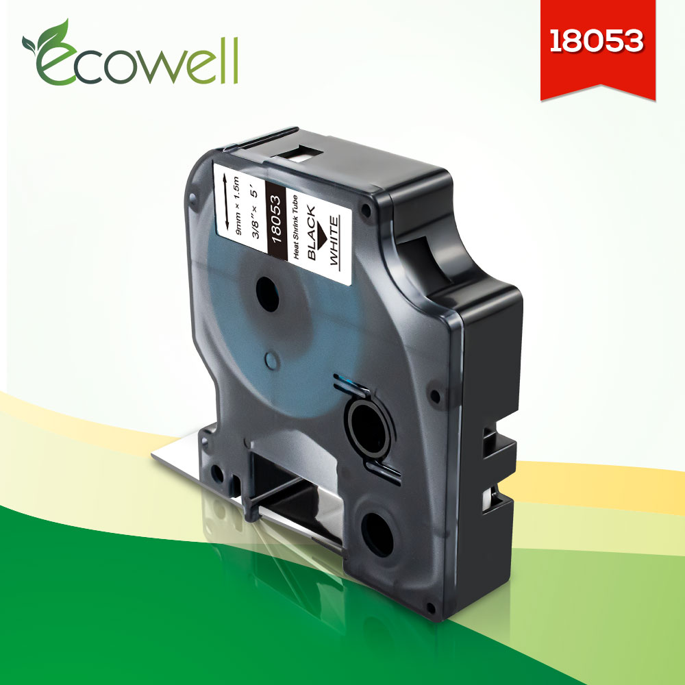 Ecowell 18053 skriverbånd 9mm industrielle varmekrympeslange etikettkompatibel til dymo neshorn 6000,4200,5000,5200 etikettskriver