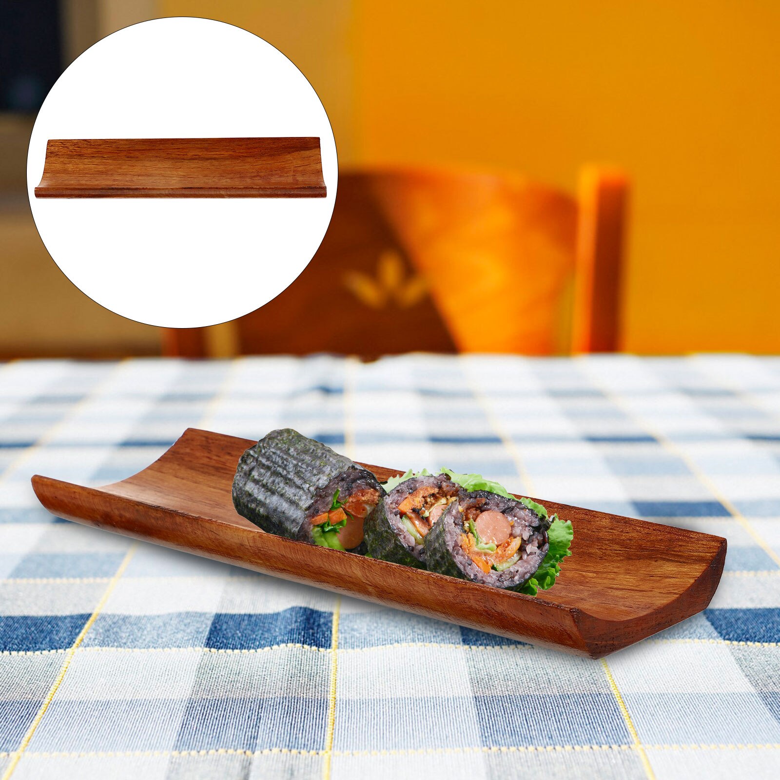 Wooden Sushi Plate Japanese Style Wooden Sushi Dish Sashimi Plate Long Sushi Plate Serving Tray for Kitchen: Default Title