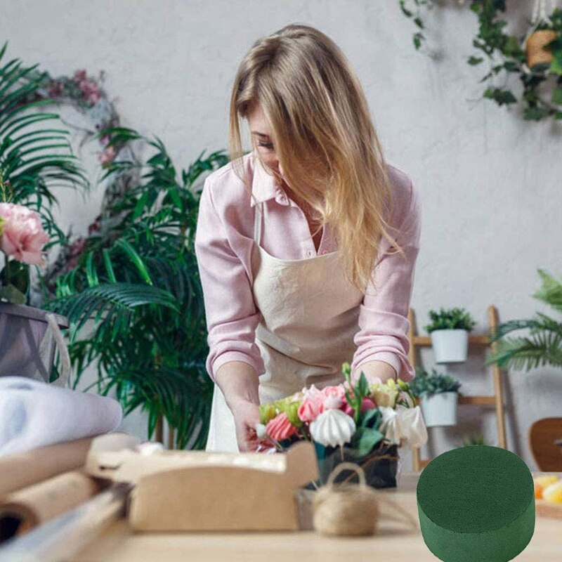 DIY Flower Arrangement Kit Green Round Wet Floral Foam, Wedding Aisle Flowers, Party Decoration (Flower Foam, 16 Pieces)