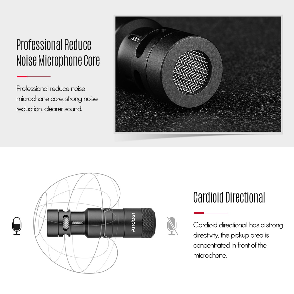 Andoer Mini Microphone Plug-and-Play Mic 3.5mm Plug with Shock Mount Wind Screen for Smartphone DSLR Camera Video Recording MIC