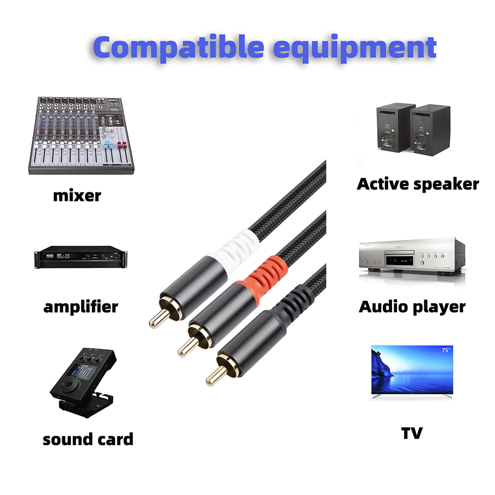 Adaptateur RCA vers 2 RCA 1/2/3/5M, câble Audio Flexible RCA vers 2RCA Y, câble séparateur, cordon Audio auxiliaire pour amplificateur TV, lecteur DVD