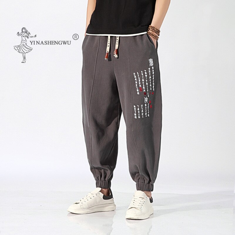 Kimonos Harajuku Print Harem Men Japanese Style Embroidered Pants Asian Japan Traditional Yukata Beam Feet Cropped Male Costumes