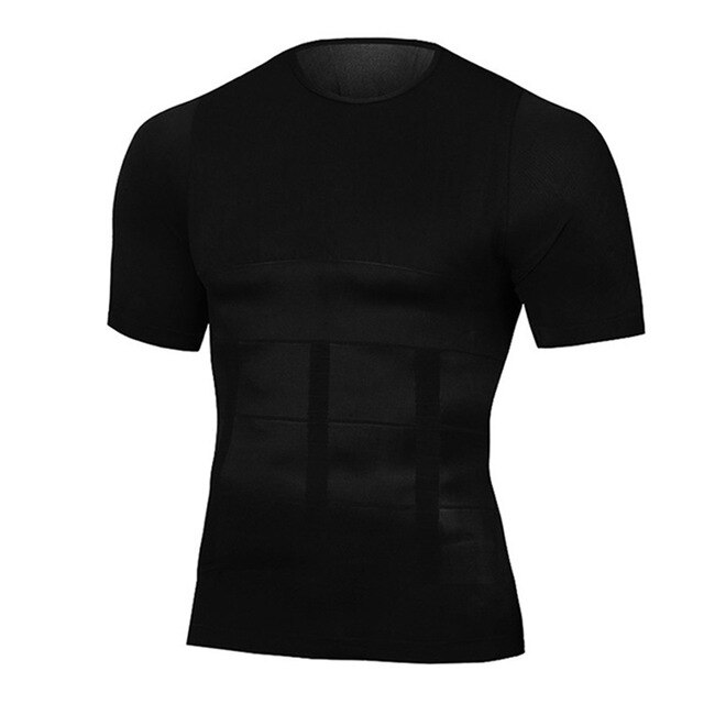 Men Body Shapers Fitness Elastic Abdomen Tight Fitting Short Sleeve Shirt Tank Tops Shape Underwear Slimming Boobs Shaping: XXL / Beige