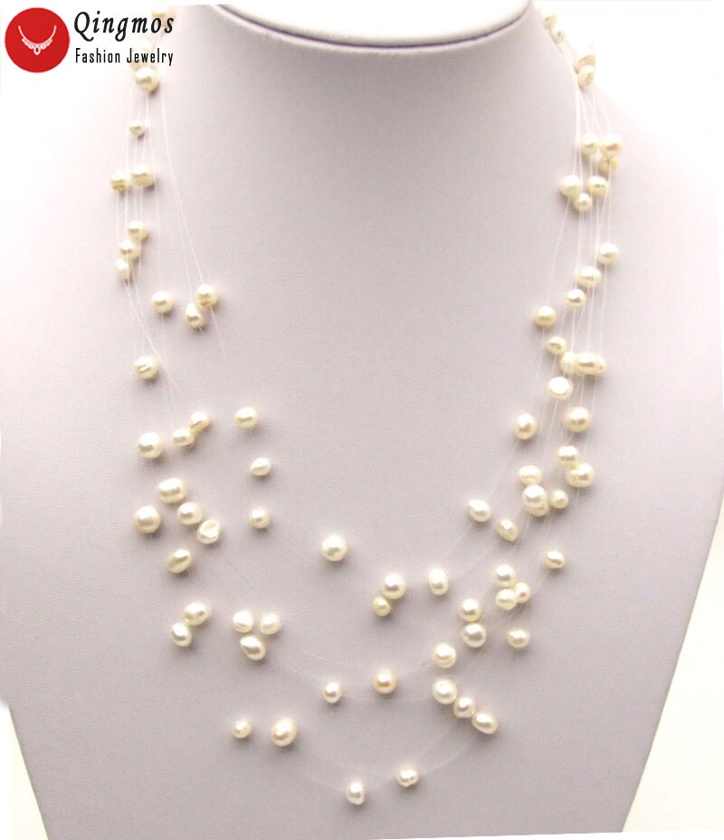 Qingmos Pearl Necklace for Women - 6-7mm Round Freshwater Pearls - 8 to 20 Strands - 18-20 Inch Length