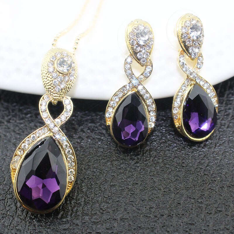 jiayijiaduo Wedding Jewelry Imitation Pendant Necklace earrings set Green crystal Crystal Bridal Jewelry Sets for women: 10