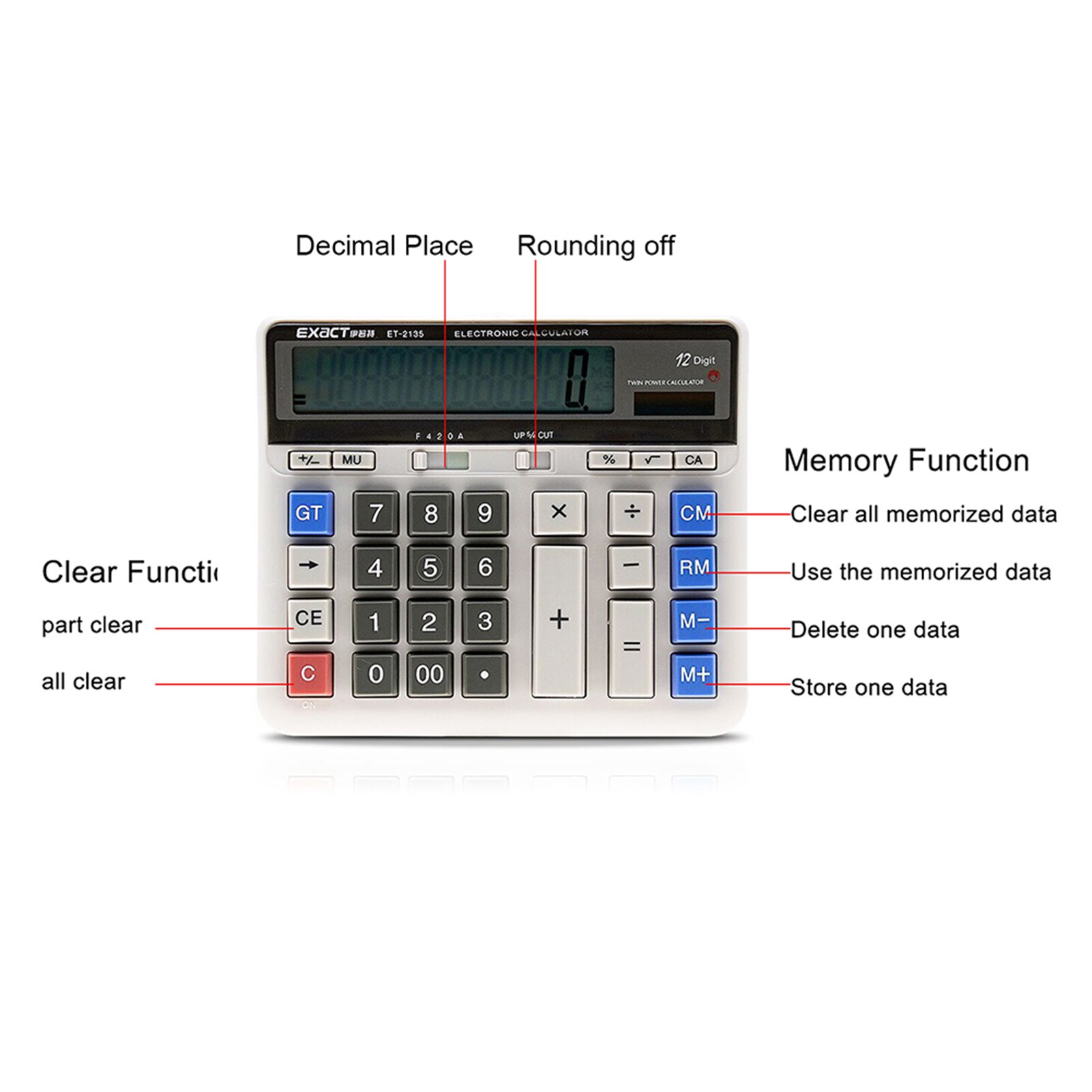 Large Computer Electronic Calculator Counter Solar &amp; Battery Power 12 Digit Display Multi-functional Big Button fo Calculating