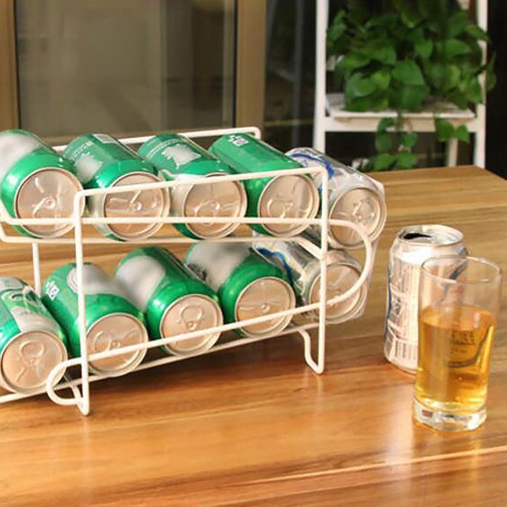 Verkoop Kan Bier Drank Soda Dispenser Wit Dubbele Rack Holder Organiseren Opslag Koelkast Drink Op Voorraad