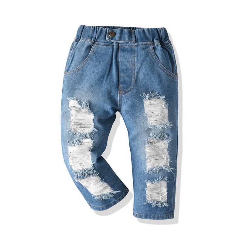 Top og top børn afslappet ripped jeans bukser børn drenge piger denim bukser med knækket løst hul til forår efterår