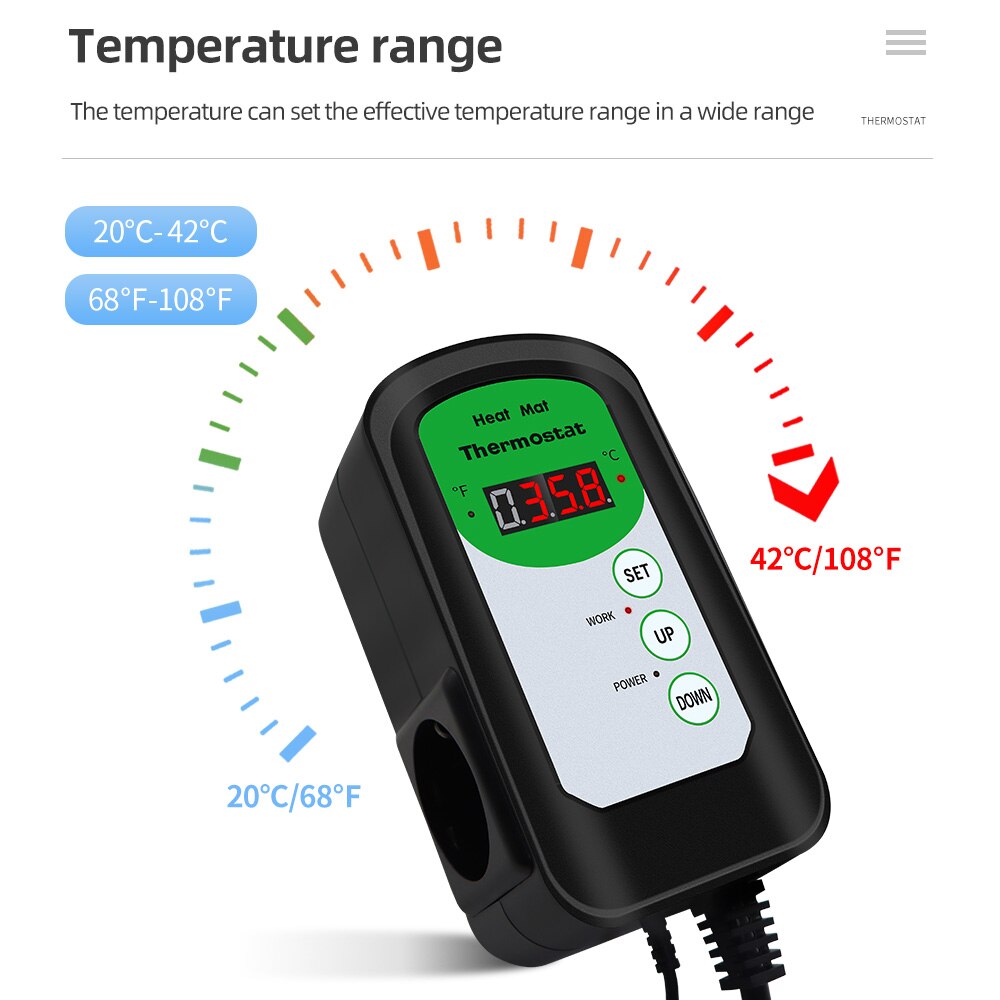 Digital Heat Mat Thermostat 1000W Temperature Controller For Hydroponic Plants Seed Germination Reptiles Brewing Pet Supplies