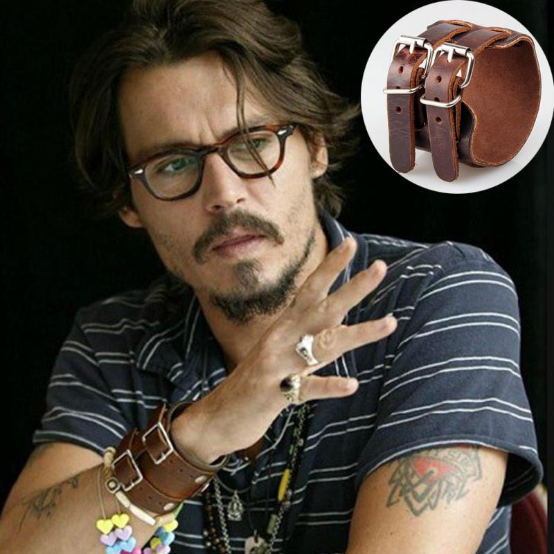 Leder Männer Manschette wickeln Punk Armbinde & Armreifen Armbinde Gürtel. Johnny Depp Band Pulseira Masculina Männlichen Schmuckstück