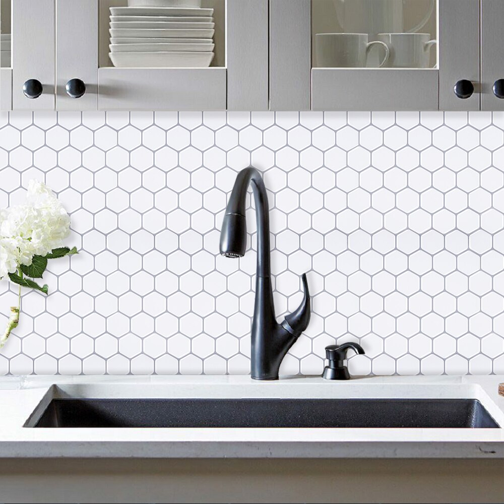 Casca e vara toalete backsplash impermeável e à prova de óleo decorações para casa fácil de instalar papel de parede telhas hexagonais