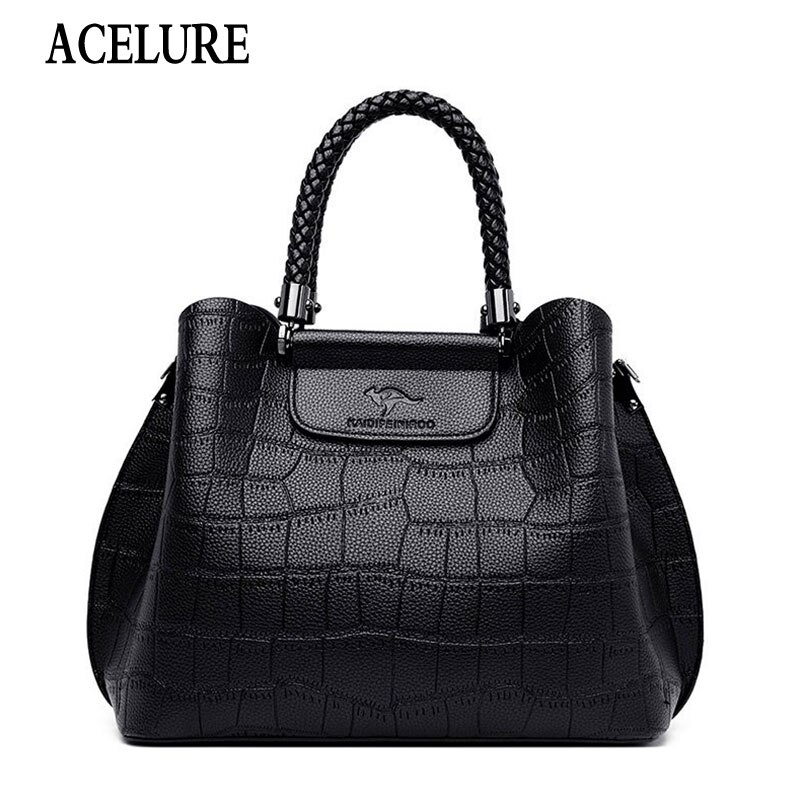 ACELURE Metal Pendant Solid Color Alligator PU Leather Women Shopping Handbags Purse Female Shoulder Crossbody Bags Ladies Purse