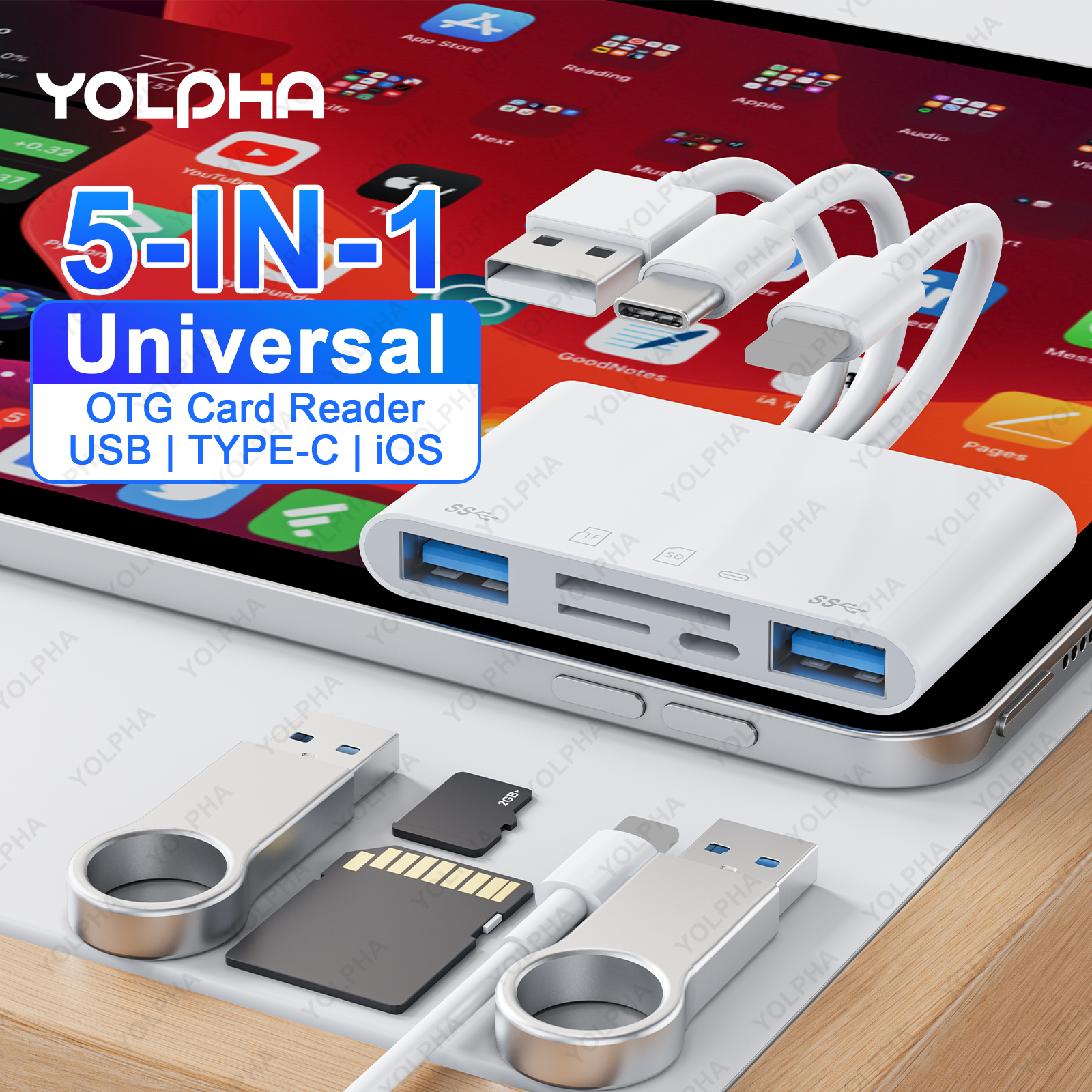 Czytnik kart pamięci 5w1 USB OTG SD do iPhone'a iPada Urządzenia USB C A Gniazda Micro SD SD Obsługa SD Micro SD SDHC SDXC MMC