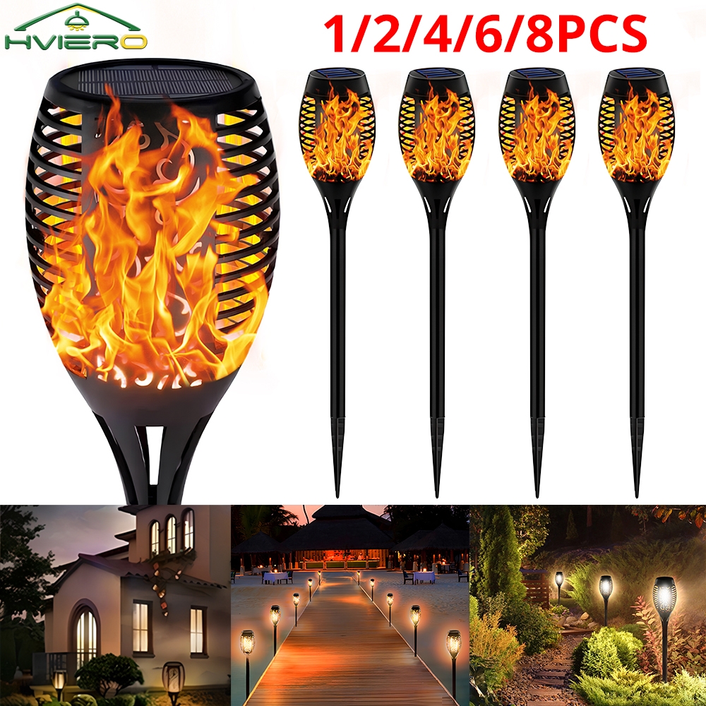 1/2/4/6/8PCS Outdoor Solar Flame Lights 12Led Flickering Garden Path Yard Patio Park Floor Decoration Landscape Lamps Waterproof
