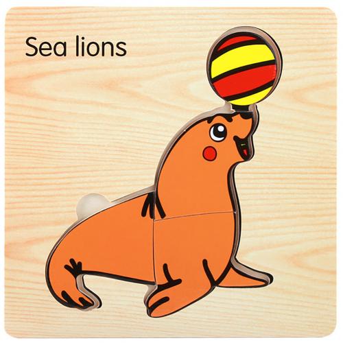 Holz 3D Tiger Fisch Marine Tier Puzzles Bord Pädagogisches Kinder Spielzeug entwickeln kinder der anerkennung farben und form: Sea Lion