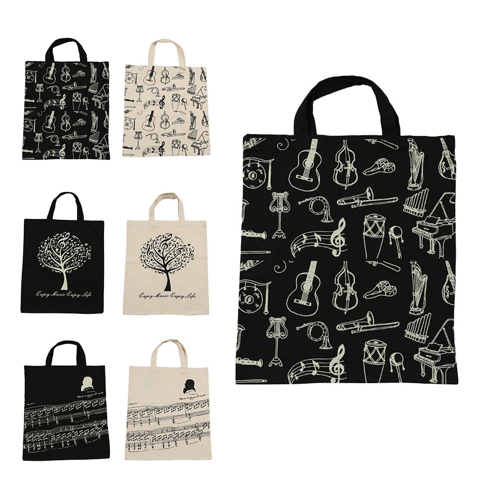 Portable Cotton And Linen Music Note Musical Elements Tote Shopping Bag Keyboard Pattern Musical Instruments Handbag Music Bag