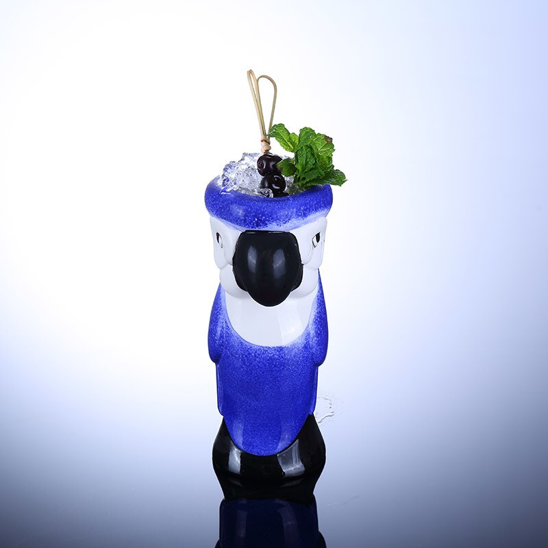 årgang stil hawaii 3d blå papegødu drikker cocktail vin glassbar sandstrand keramisk tikimug øl tiki kopp bicchieri vetro