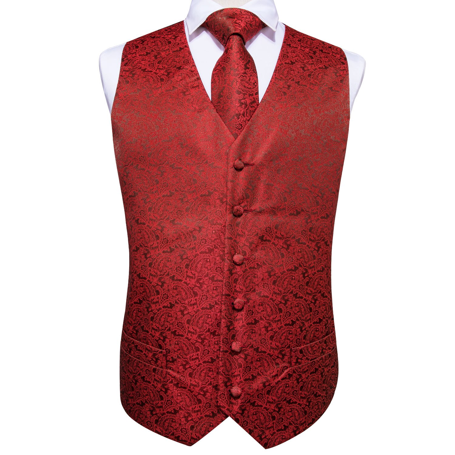 Hi-Tie Wine Red Paisley Dress Vest Set For Men Jacquard Men's Suit Vest Male Waistcoat for Wedding Formal Jacket MJ-0013