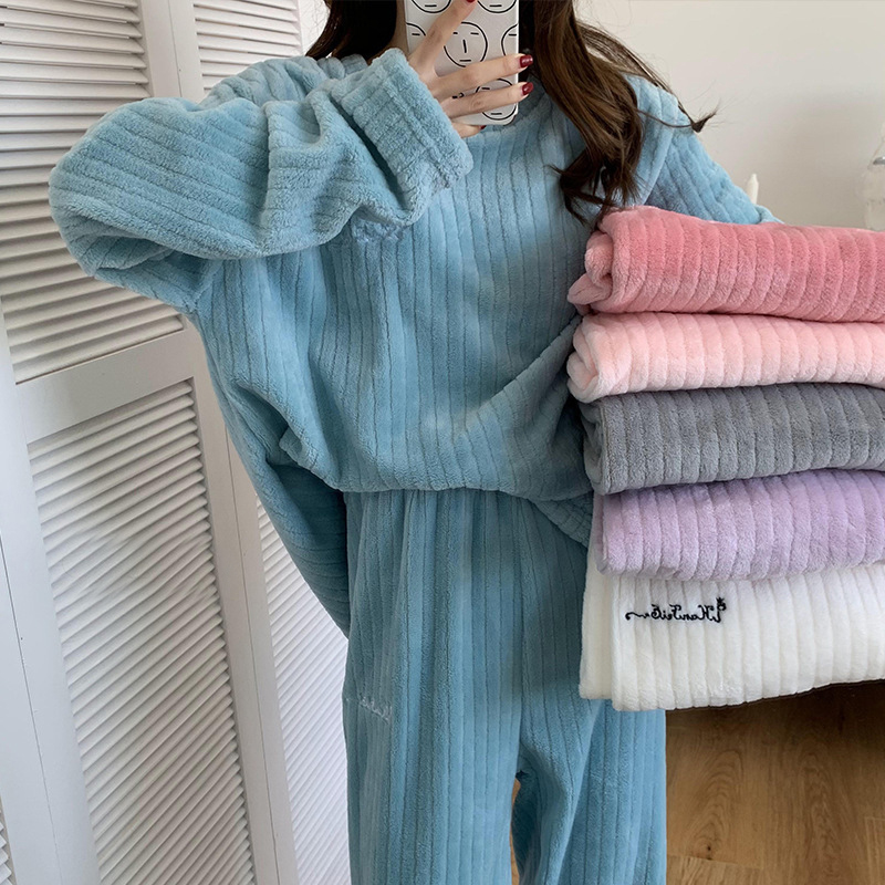 Winter Pyjamas Set Women's Flannel Pajamas Autumn and Warm Coral Bath Velvet Suit Badjas Female Sleepwear Robes Clothes