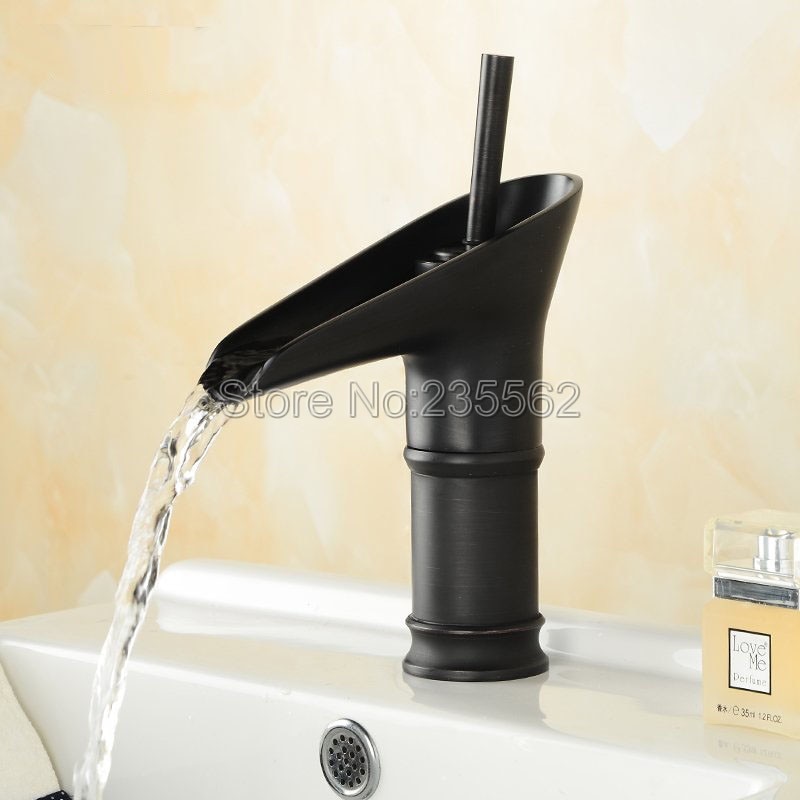 Zwarte Olie Gewreven Messing Eengreeps Waterval Badkamer Wastafel Kraan Badrandcombinaties Badkamer Wastafel Mengkraan Kranen Lnf091