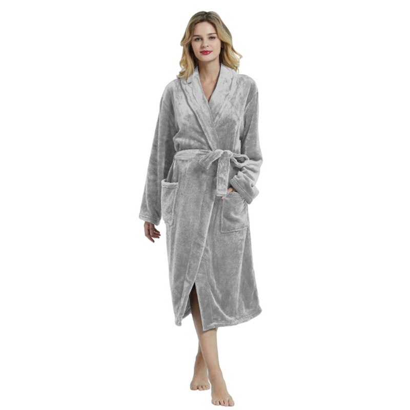 Men's Waffle Hotel Bathrobe Spa Robe Water Absorbing Nightgown Japanese-style Kimono Shawl Collar robe Night Gown: Women Grey / L