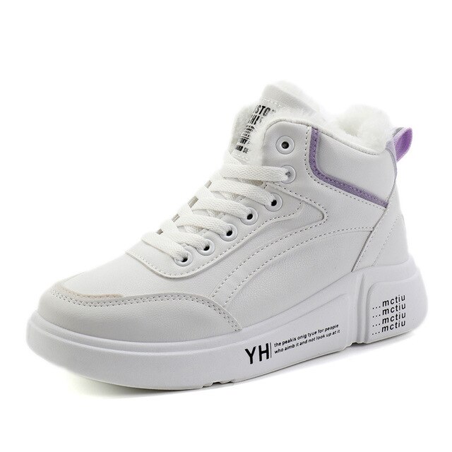 Vinter kvinder sneakers pelssko kvinde hvid varme ankel snestøvler dame platform fritidssko str. 40 ab734: Lilla / 6.5