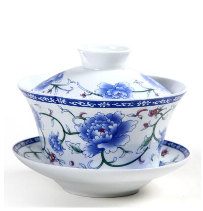 Large Blue and White Porcelain Gaiwan 250ml Ceramic Cover Bowl Jingdezhen Sancai Bowl Respect Tea Bowl Chinese Tea Set: 6