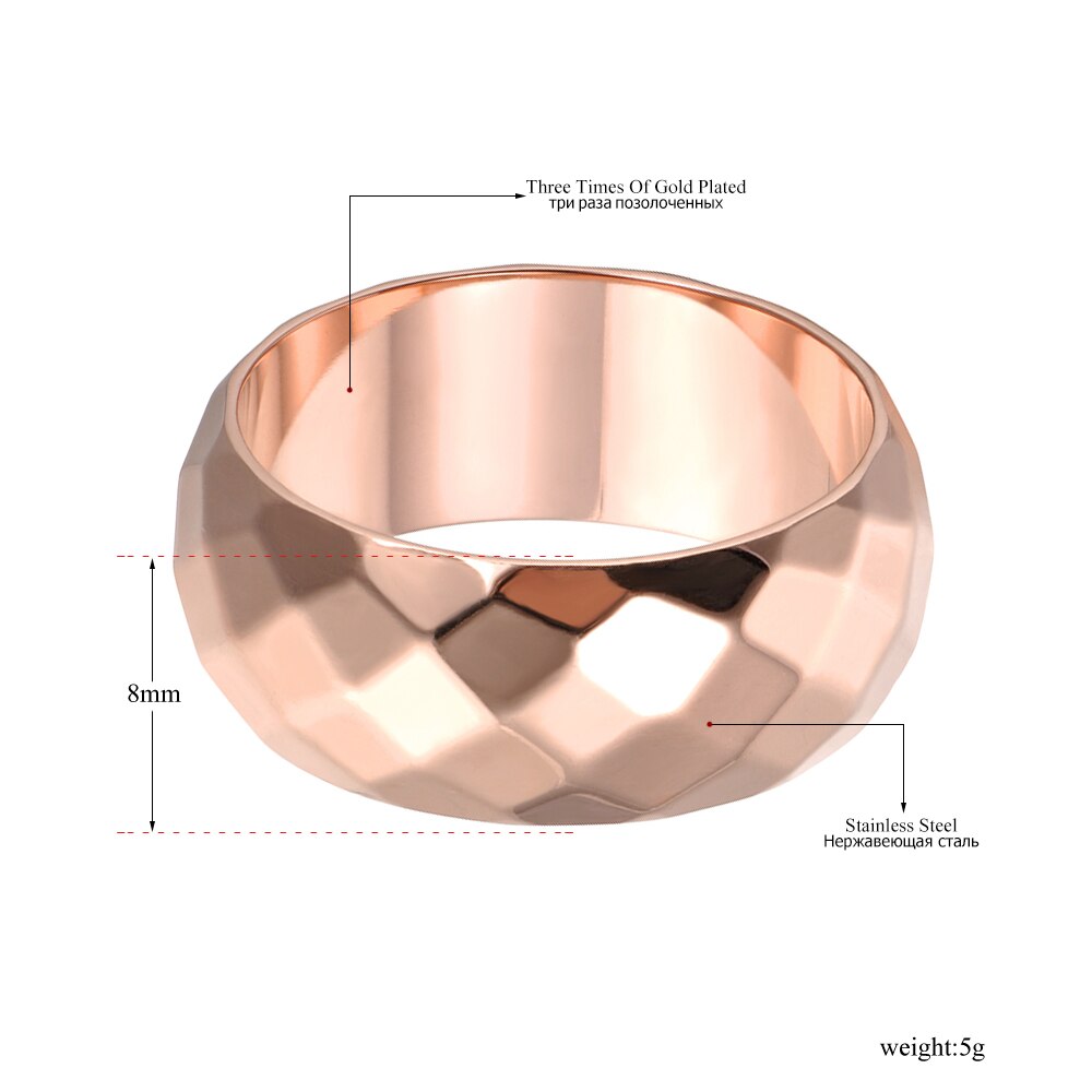 Lokaer Simple Titanium Stainless Steel Rings For Women 8mm Cut Face Wide Ring Wedding Engagement Rings Jewelry R17030