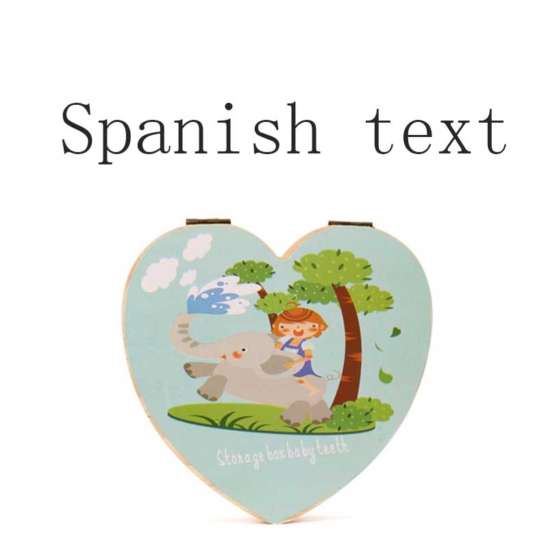 Herz bilden Gefallenen Zahn Kasten Lagerung Englisch Spanisch Text Baby Junge Mädchen Holz fallen Sparen Sie Milch Zähne Sammlung Veranstalter Halfter: Bspanish
