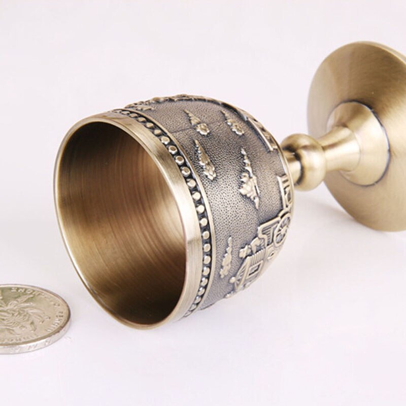 Classical Metal Wine Cup Handmade Small Goblet Household Copper Wine Glass Carving Pattern Drinkware