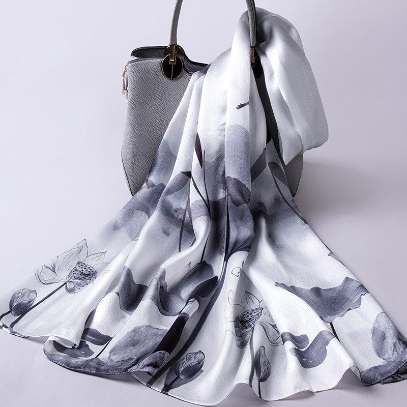 100% Silk Scarves Women Real Silk Scarf Wraps for Mom Printed Echarpe Long Natural Silk Foulard Femme Shawls: Color 9