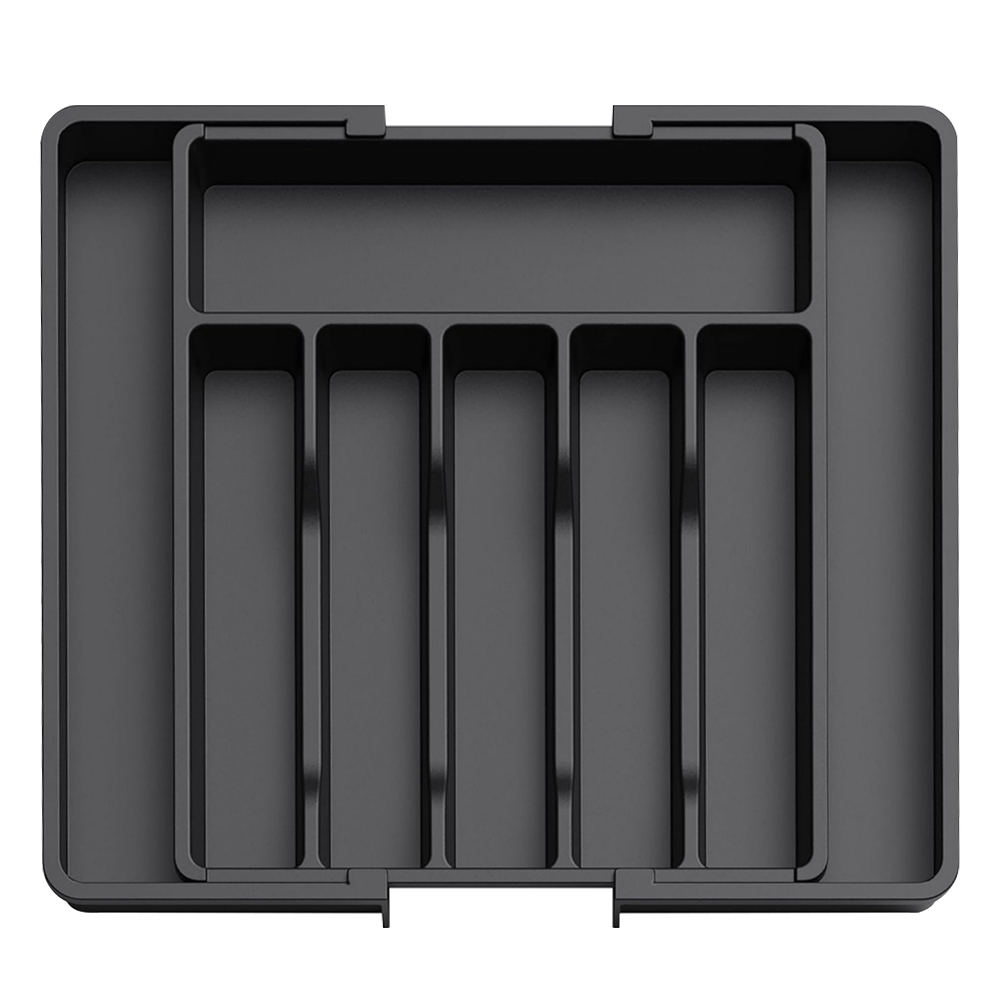 Adjustable Silverware Drawer Organizer with Dividers Flatware Tableware Organizer Expandable Utensil Tray for Spoons Forks Knive: black