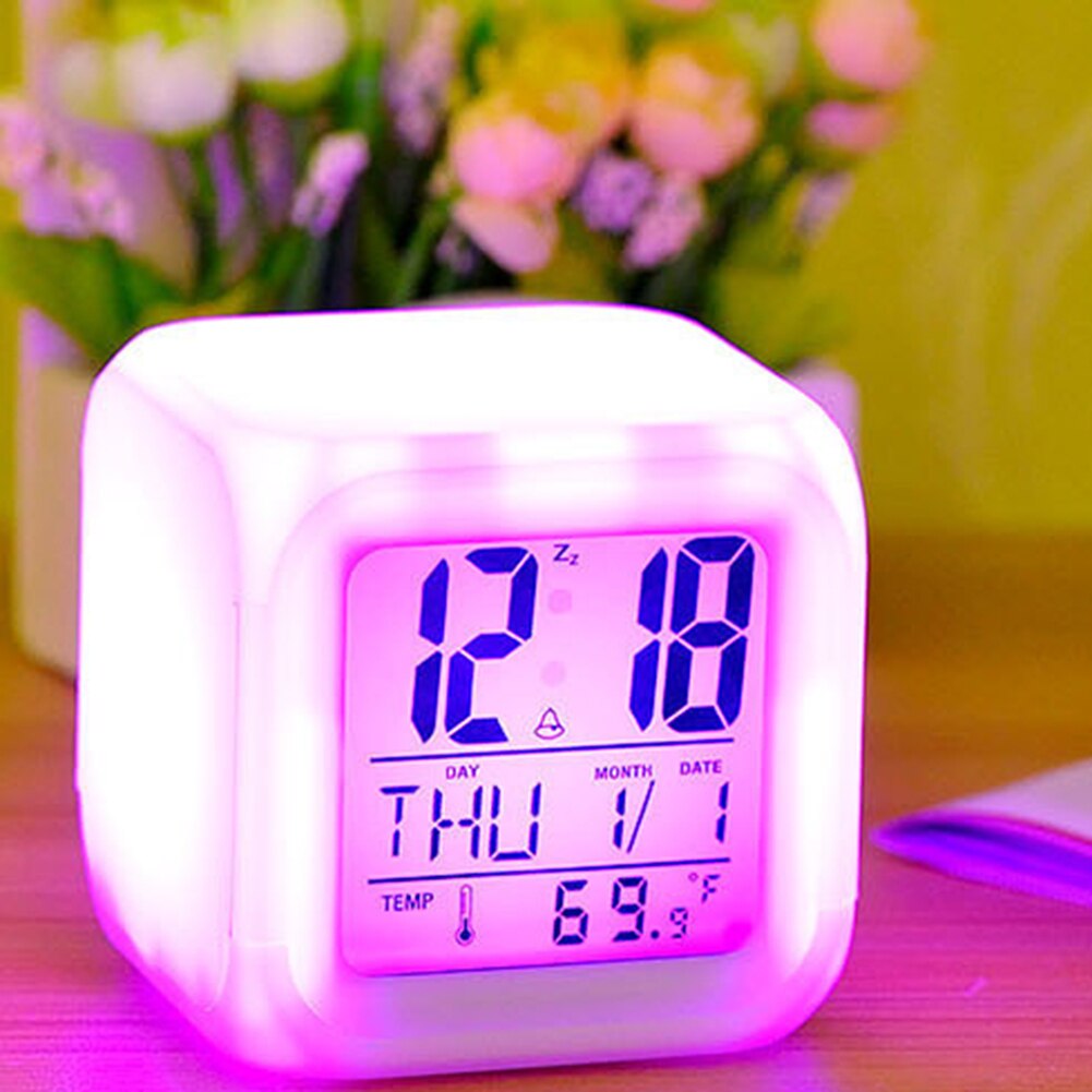 LED Alarm Clock Schreibtisch Digital Alarm Thermometer Glowing Cube Uhr