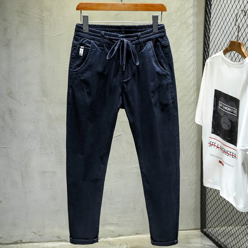 Höst dragsko elastisk midja män harem byxa marinblå orange byxor fötter fritidsbyxa hip hop cargo byxor streetwear: 28 / Marinblå