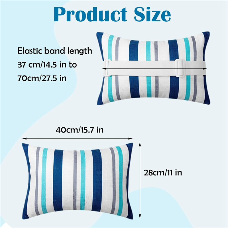 B78B-2 Stück Chaiselongue-Kopfkissen mit Riemen, wasserdichtes Nacken-Kopfstützenkissen für den Außenbereich mit verstellbarem Gummiband