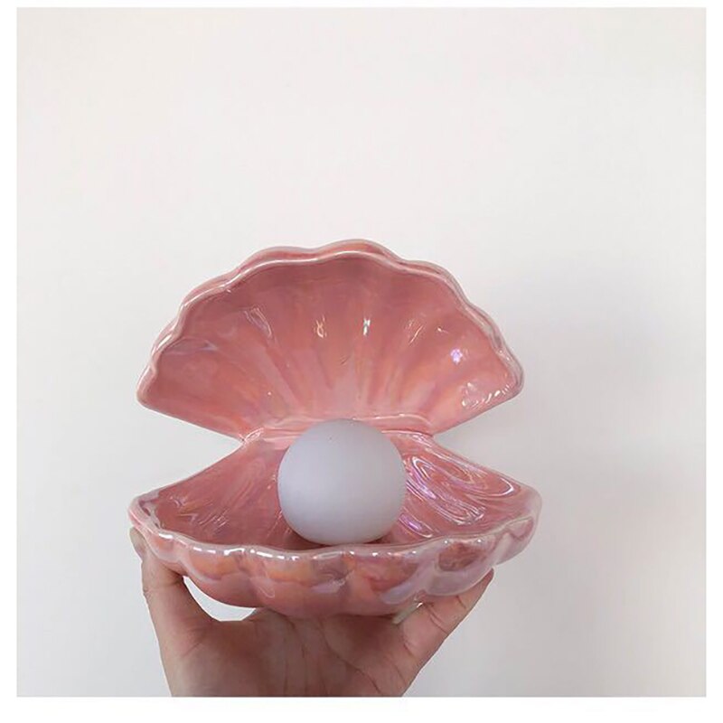 Girl Dream Ceramic Shell Lamp Pearl Mermaid Decoration LED Night Light Desktop Storage Decoration Children Bedroom Lamp